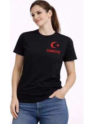 Antakya Yöresi Türkiye Ay Yıldız Baskılı Taraftar Forma T-Shirt - Siyah