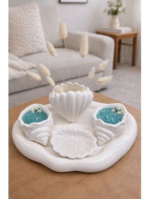 AkanArt Studio Deniz Kabuğu Vazo ve Mum Seti – 5’li Yeşil