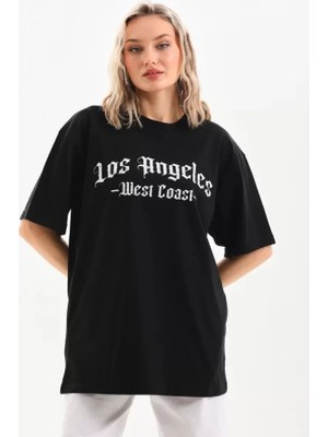 Stores36 Unisex Baskılı Oversize T-Shirt - Siyah