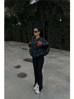 Stores36 Pötikare Desen Nakışlı Kolej Ceket - Haki