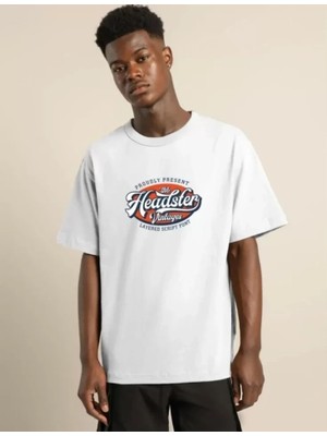 Stores36 Unisex Baskılı Oversize T-Shirt - Beyaz