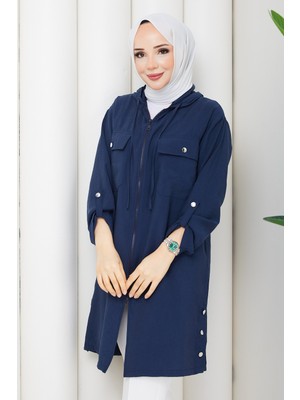 Pamuk Butik Kadın Yandan Düğme Detaylı Fermuar Kapamalı Kap -PMK548