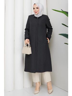 Günay Karaca Mevsimlik Anne Büyük Beden Astarlı Yarım Pardesü  Gri 26112