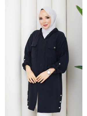 Pamuk Butik Kadın Yandan Düğme Detaylı Fermuar Kapamalı Kap -PMK548