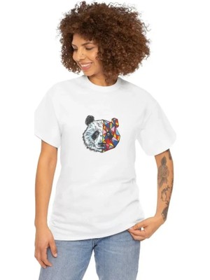 Stores36 Unisex Bisiklet Yaka Baskılı T-Shirt - Beyaz