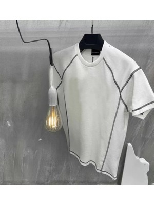 Stores36 Unisex Karoyaka Dikişli Oversize T-Shirt - Beyaz