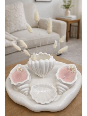 AkanArt Studio Deniz Kabuğu Vazo ve Mum Seti – 5’li Pembe