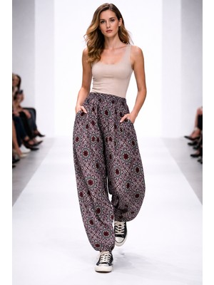 Hoaryage Adana Şalvarı Viskon Basma Kumaş, Otantik Bohem Desenli Cepli Şalvar %100 Pamuk