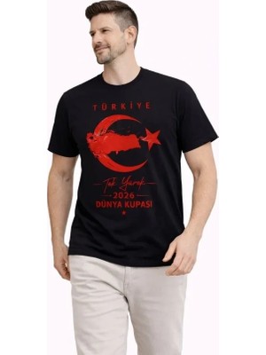 Antakya Yöresi Erkek Türkiye Ay Yıldız Baskılı Taraftar Forma T-Shirt - Siyah