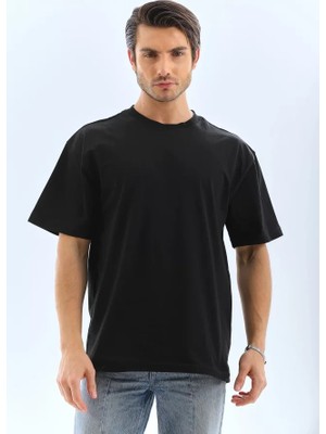 Stores36 Unisex Oversize Düz Bisiklet Yaka T-Shirt - Siyah