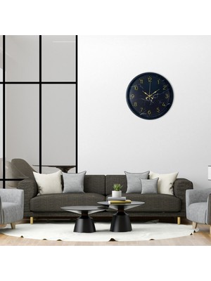 Pazarcan Siyah Mermer Desenli 36 cm Duvar Saati