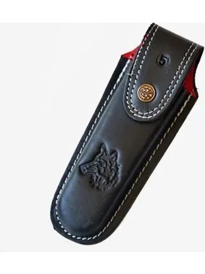 Derin Stok Kurt Figürlü Hakiki Deri Çakı Kılıfı No:4, 14 x 5 cm - Kemerlikli