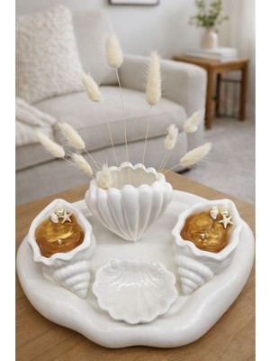 AkanArt Studio Deniz Kabuğu Vazo ve Mum Seti – 5’li Sarı
