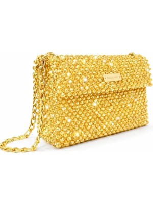 Pazarcan El Yapımı Kristal Abiye Çanta - Panna