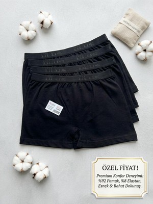Temurtrade, Siyah 4 Lü Boxer Külot , Pamuklu, Rahat, Esnek, Kadın Iç Giyim