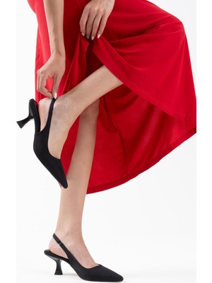 Alfaze Siyah Saten Kırışık Modern Klasik Ince Topuklu Ayakkabı Topuk Boyu 7 cm