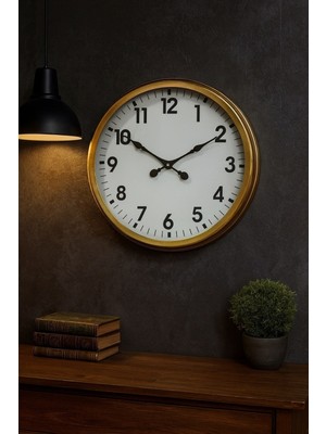 Pazarcan 60 cm Gold Metal Dekoratif Duvar Saati