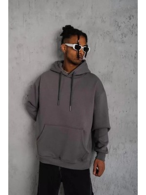 Stores36 Erkek Düz Kapüşonlu Sweat - Gri
