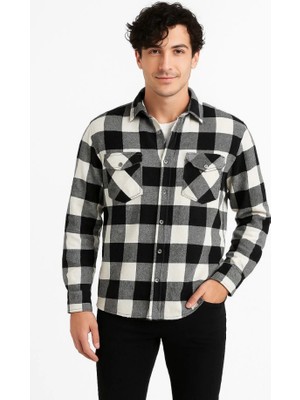 Stores36 Erkek Uzun Kollu Oduncu Gömlek - Siyah