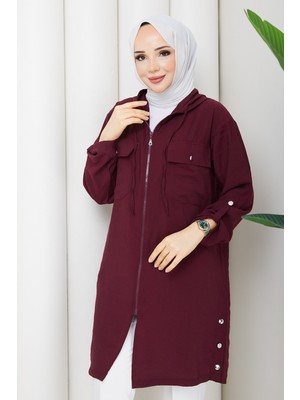 Pamuk Butik Kadın Yandan Düğme Detaylı Fermuar Kapamalı Kap -PMK548