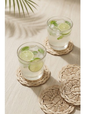 AkanArt Studio Hasır Rattan Bardak Altlığı Seti – El Örgüsü Naturel Bardak Altlığı