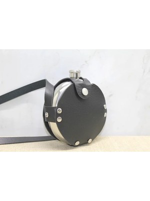 Pazarcan Deri Kılıflı Matara - Taşınabilir 10X3 cm Likit Matarası