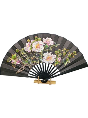 Dünyadan Hediyeler Çin Bambu Keten Kumaş Yelpaze 01BSA Siyah Büyük Boy 60CM No.1s