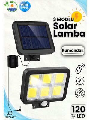 120 LED Ayrı Solar Panel Güneş Enerjili 3 Mod Duvar Lambası 5 Metre Kablolu Bahçe Solar Aydınlatma