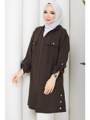 Pamuk Butik Kadın Yandan Düğme Detaylı Fermuar Kapamalı Kap -PMK548