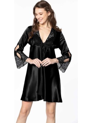 Pierre Cardin 6'lı Kaplı Midi Gecelik Sabahlık Set 6625 Siyah