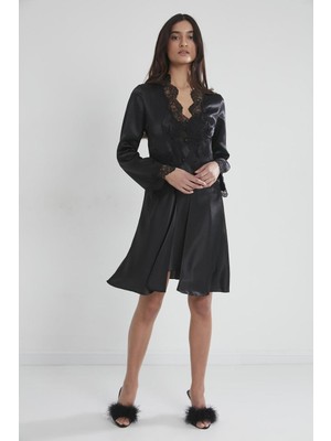 Pierre Cardin 6'lı Midi Gecelik Sabahlık Set 6335 Siyah