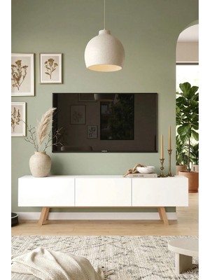 Robin Home Marlon Tv Ünitesi 3 Kapaklı 180 cm  Ahşap Ayaklı Beyaz
