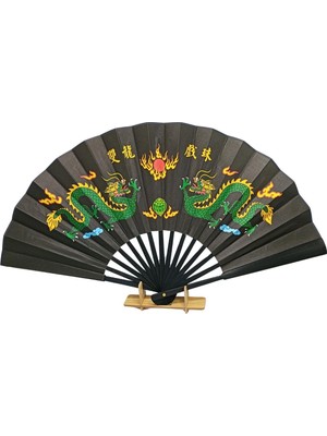 Dünyadan Hediyeler Çin Bambu Keten Kumaş Yelpaze 02BSB Siyah Büyük Boy 60CM No.2s