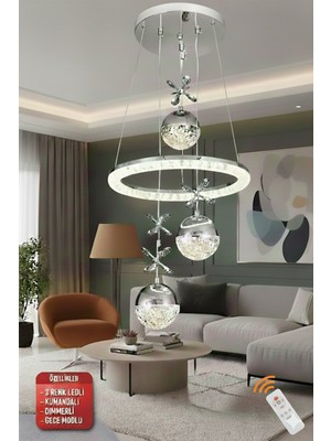 St Aydınlatma Heidi Krom Kaplamalı Lüks Tasarım Kumandalı Dimmerli 3 Renkli LED Avize