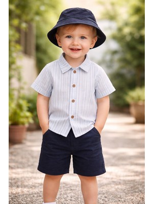 Çizgili Gömlekli Şapkalı Takım 6 Ay,9 Ay,12 Ay,18 Ay Erkek