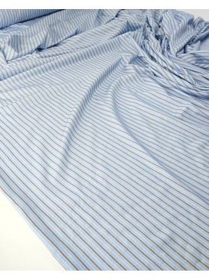 Kumaş Parça Mavi Kahve Renklerde Boyuna Çizgili Süprem Penye Kumaş En: 160CM