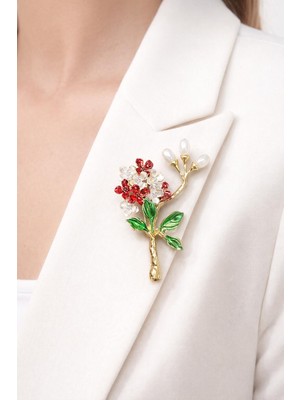 Blue Cat Bijouterie Taşlı Çiçek Dalı Broş