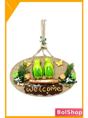 BolShop Yeşil Kuşlu Welcome Yazılı El Yapımı Kapı Süsü