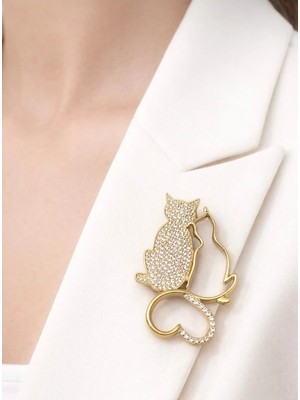 Blue Cat Bijouterie Kedi Detaylı Şık Broş