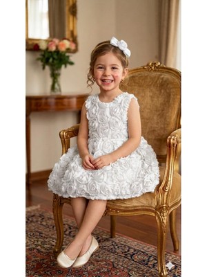 Bes Trend Kız Çocuk Elbise Güllü Çift Fiyonklu Party Balo Özel Gün Elbise