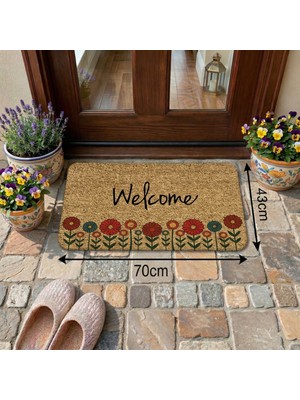 Renkli Çiçekler Desenli Coco Görünümlü Kapı Önü ve Iç Mekan Paspası