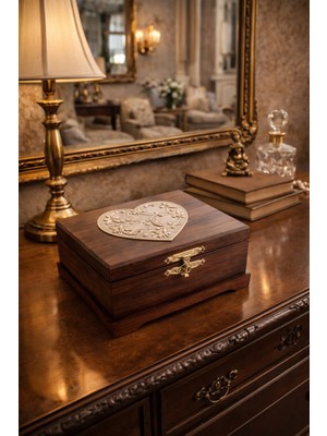 Art By Aslı El Yapımı Eskitme Desenli Ahşap Bölmeli Takı Kutusu 15×20 cm