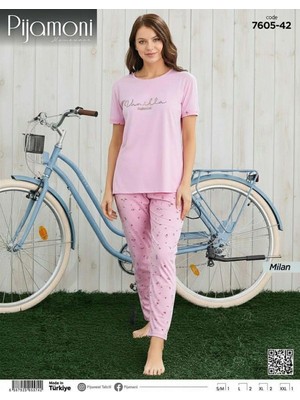 Pijamoni Kadın Milan Bisiklet Yaka Kısa Kol Ince Pijama Takımı 7605/42 - 1 Adet