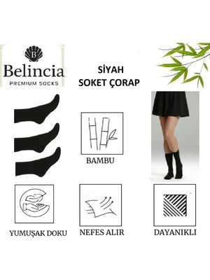 Belincia Bambu Kadın Soket Siyah Çorap/uzun Düz/dikişsiz/koku Karşıtı 3'lü Paket