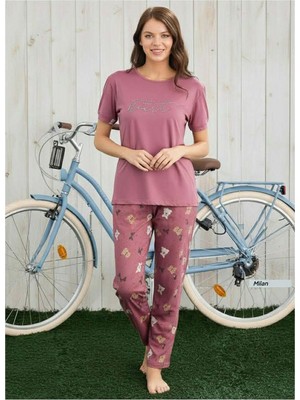 Pijamoni Kadın Milan Bisiklet Yaka Kısa Kol Ince Pijama Takımı 7605/46 - 1 Adet