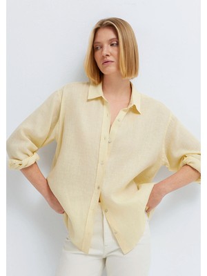 Mavi Sarı Keten Gömlek 1210747-84571