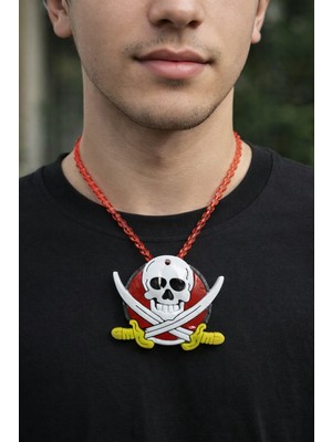 Herşey Nota Korsan Temalı Plastik Kolye 60 cm Zincir Cadılar Bayramı Unisex Aksesuar