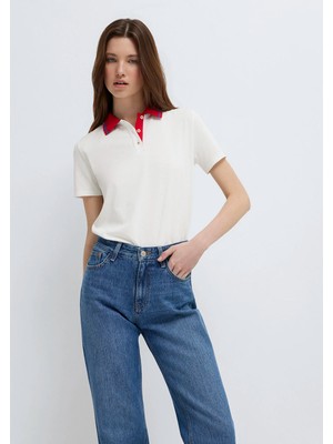 Mavi Yaka Detaylı Ekru Polo Tişört 1613916-70057