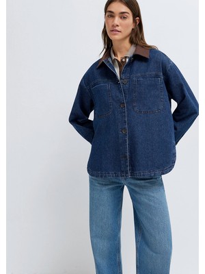 Mavi Yaka Detaylı Koyu Mavi Gömlek 1211536-91447