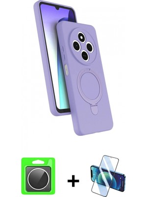 İlk El Grup Ieg™ Redmi 14C Kılıf Iz Işık Koleksiyonu - Siyah 3D Antistatik Cam Ekran Koruyucu + Gümüş Raze Metal Kamera Lens